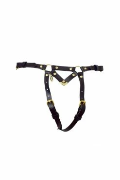 Love Lorn Lingerie Diamanté Black Leather Panty Crotchless Panties