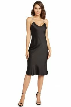 Avery Rose Lingerie Madison Silk Slip Dress – Clear Crystal Beaded Straps Pure Silk