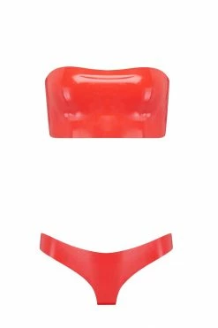 Elissa Poppy Bandeau Cheeky Scarlet Red Latex Lingerie Set