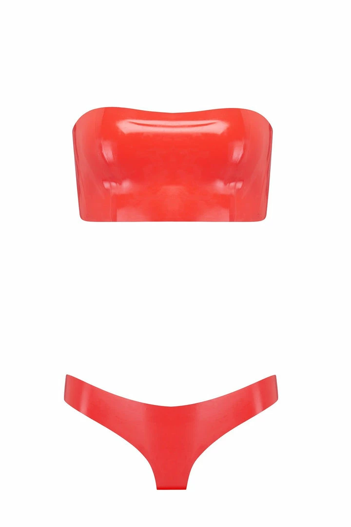 Elissa Poppy Bandeau Cheeky Scarlet Red Latex Lingerie Set 3 Elissa Poppy Bandeau Cheeky Scarlet Red Latex Lingerie Set