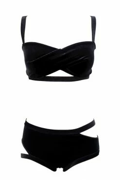K+1% Black Velour Lingerie Set