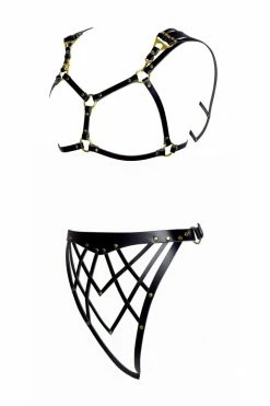 Love Lorn Lingerie Celine Art Deco Open Cup Leather Set