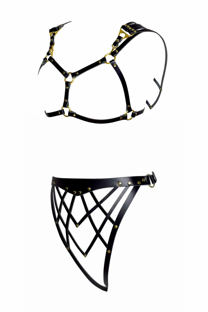 Love Lorn Lingerie Celine Art Deco Open Cup Leather Set 4 Love Lorn Lingerie Celine Art Deco Open Cup Leather Set