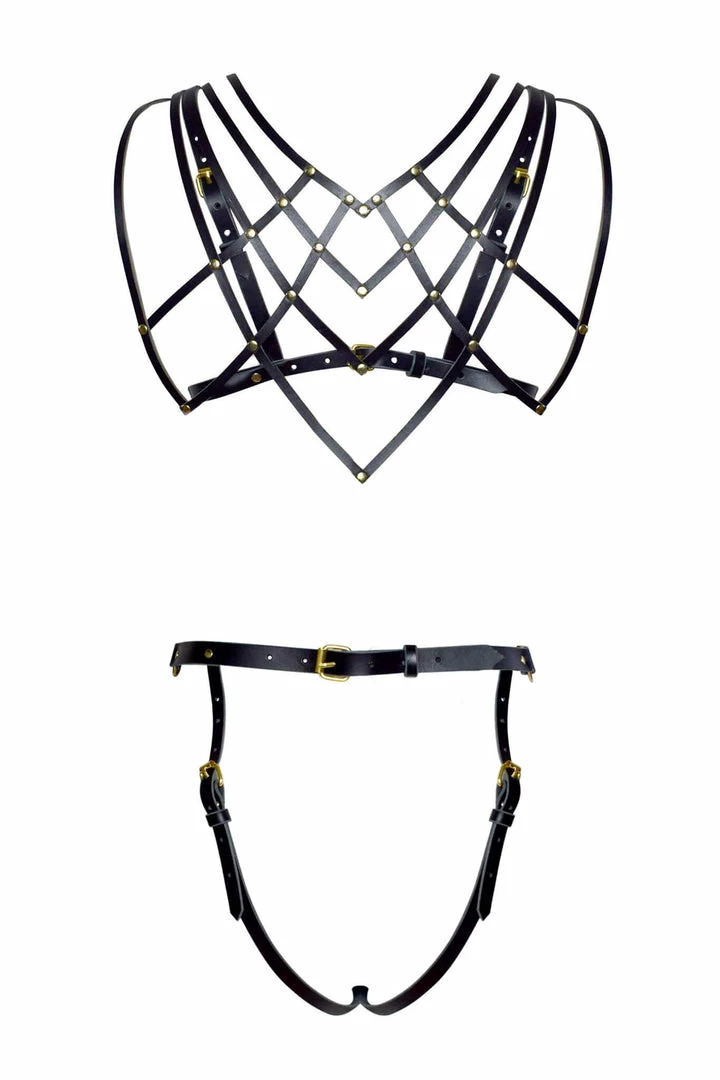 Love Lorn Lingerie Celine Art Deco Open Cup Leather Set 6 Love Lorn Lingerie Celine Art Deco Open Cup Leather Set