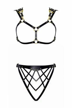 Love Lorn Lingerie Celine Art Deco Open Cup Leather Set
