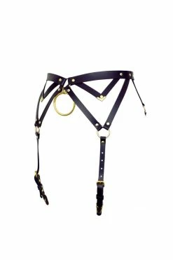 Love Lorn Lingerie Garter Belts Diamanté Black Leather Garter Belt