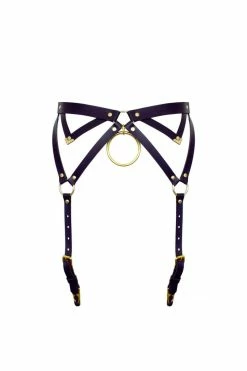 Love Lorn Lingerie Garter Belts Diamanté Black Leather Garter Belt