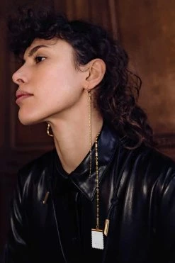 Domestique 18K - 24K Gold Long Bold Chain Stamp Earring 19 Domestique 18K - 24K Gold Long Bold Chain Stamp Earring