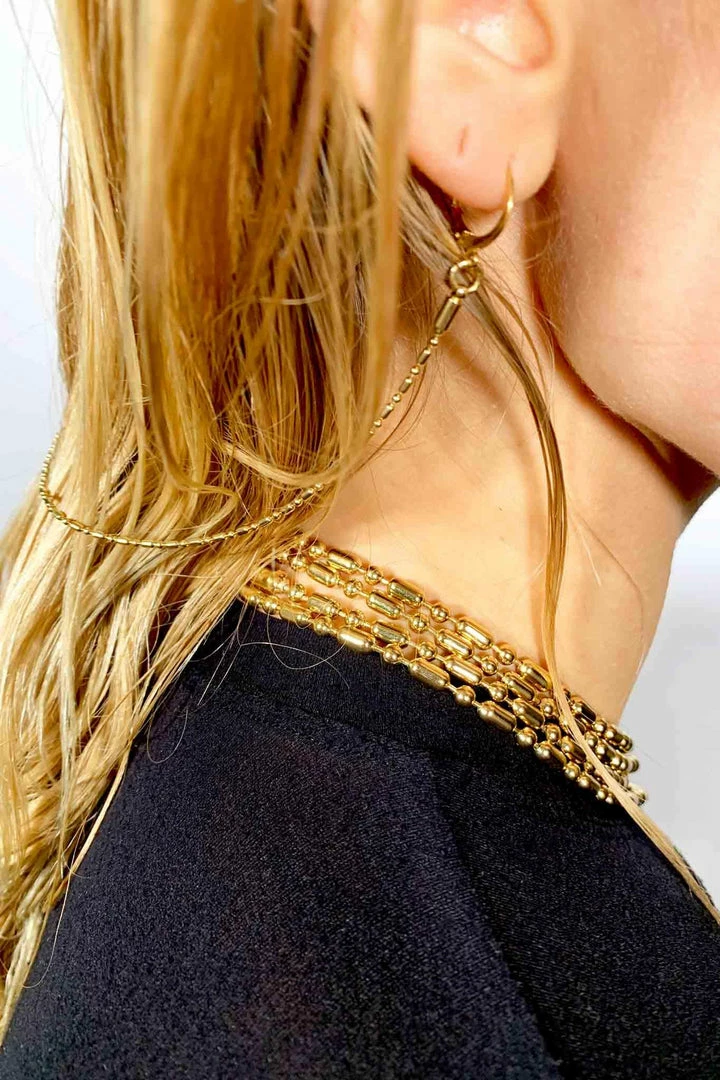 Domestique Long Thin Chain Double Earring 18K - 24K Gold 6 Domestique Long Thin Chain Double Earring 18K - 24K Gold