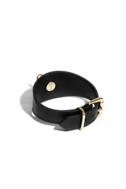 Domestique Black Leather Linotte Cuff Bracelets
