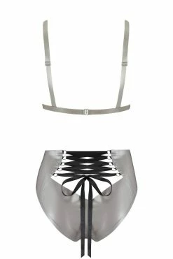 Elissa Poppy Mu Lambda Silver Latex Lingerie Set Lingerie Sets