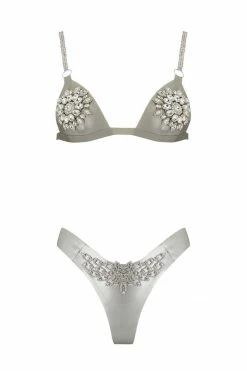 Elissa Poppy Mu Tau Silver Latex Lingerie Set Lingerie Sets