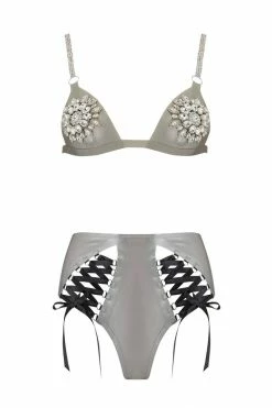 Elissa Poppy Mu Lambda Silver Latex Lingerie Set Lingerie Sets