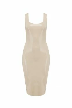 Elissa Poppy White Ivory Latex Midi Dress