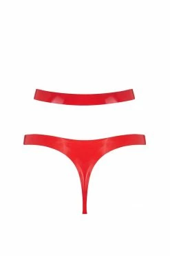 Elissa Poppy Scarlet Red Latex Cut Out Thong Panties