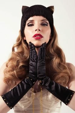 Fräulein Kink Noir Black Satin Gloves Toys & Accessories
