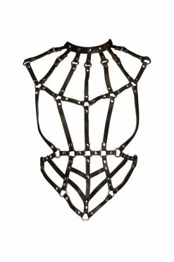 VoyeurX Goddess Leather Harness Bra Silver Fox