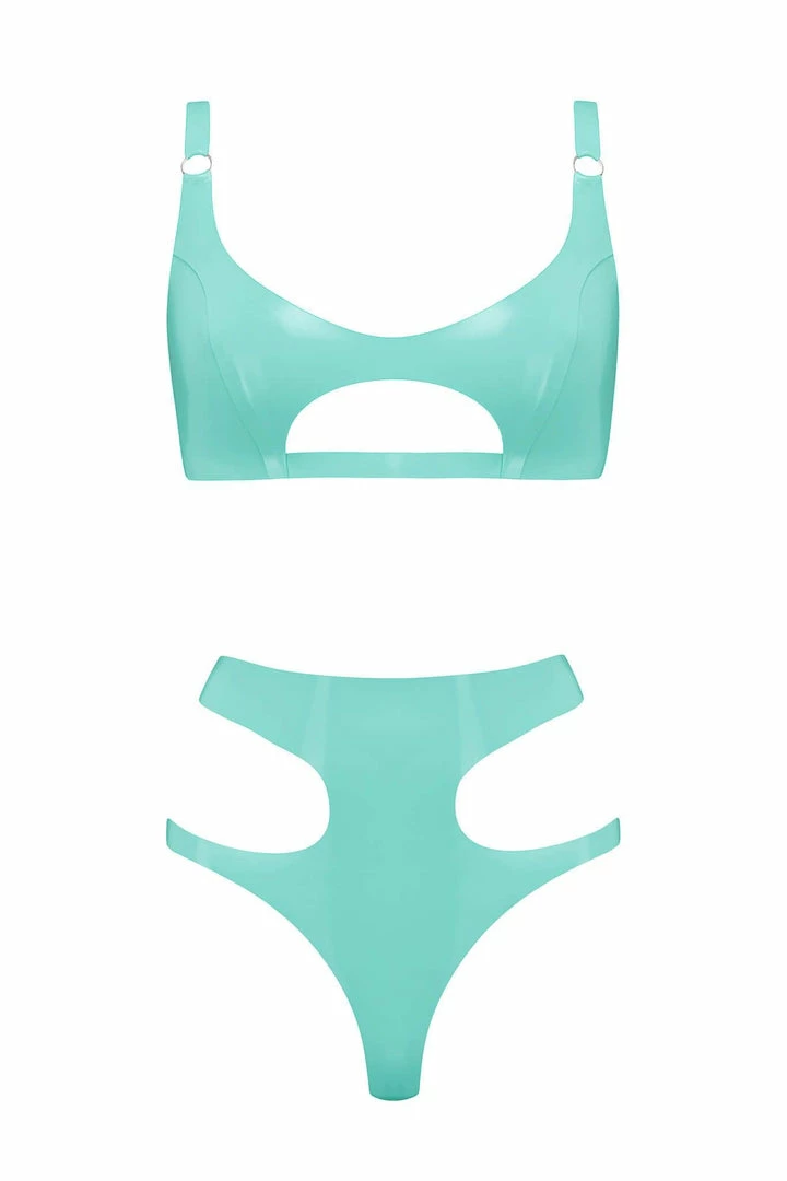 Elissa Poppy Jade Green Cut Out Latex Lingerie Set 3 Elissa Poppy Jade Green Cut Out Latex Lingerie Set