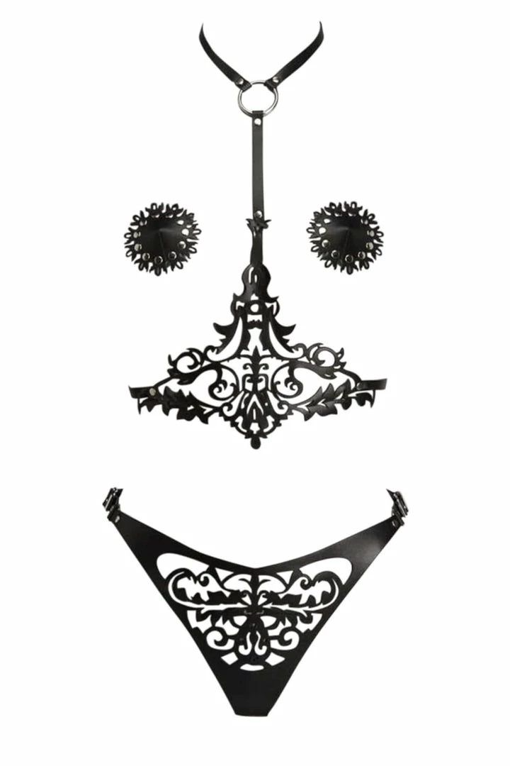 VoyeurX Lilly Lasercut Leather Harness Set 3 VoyeurX Lilly Lasercut Leather Harness Set
