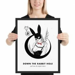 Wolfmumma Bitcoin Art In Frame • Margo X Down The Rabbit Hole Cypherpunk