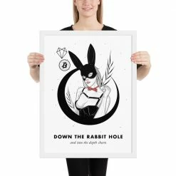 Wolfmumma Bitcoin Art In Frame • Margo X Down The Rabbit Hole Cypherpunk