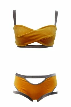 K+1% Lingerie Sets Mustard Yellow Velour Lingerie Set