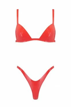 Elissa Poppy Red Latex Triangle Lingerie Set