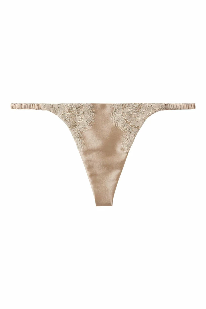 Sandra Silk Australia Chantilly Lace Champagne Gold Silk G-String Panties 3 Sandra Silk Australia Chantilly Lace Champagne Gold Silk G-String Panties