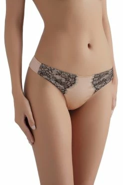Sandra Silk Australia Chantilly Lace Bisque Silk Thong