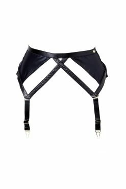 Something Wicked Garter Belts Jade Satin Leather Garter Belt