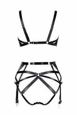 Something Wicked Jade Garter Belt Leather Lingerie Set