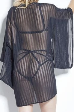 Something Wicked Jade Striped Mesh Kimono Sheer Ecstasy