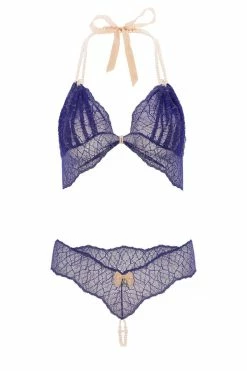 Bracli Sydney Blue Lace Double Pearls Set Lingerie Sets