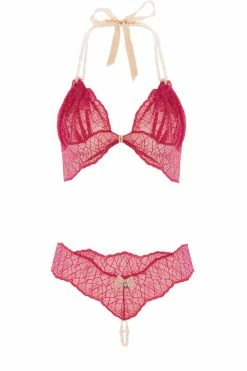 Bracli Sydney Red Lace Double Pearls Set Lingerie Sets